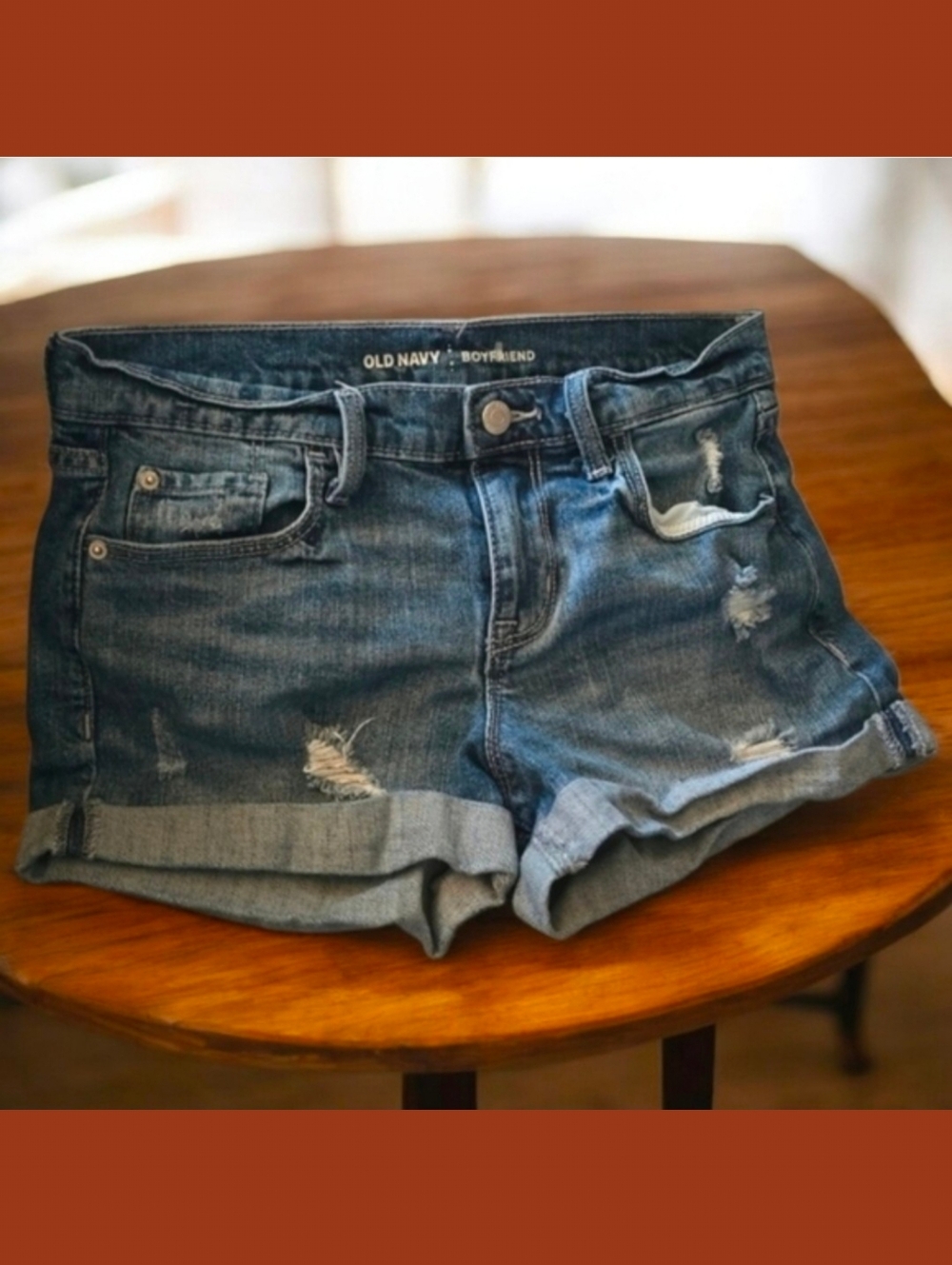 Old Navy Boyfriend Jean Shorts Women's Size 4 Medium Blue Denim Distressed Rips - Picture 12 of 12